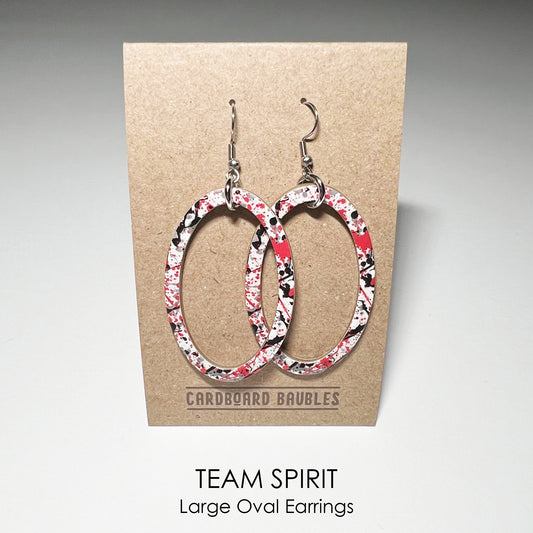 TEAM SPIRIT - red, black, gray - Oval Cardboard Baubles Earrings