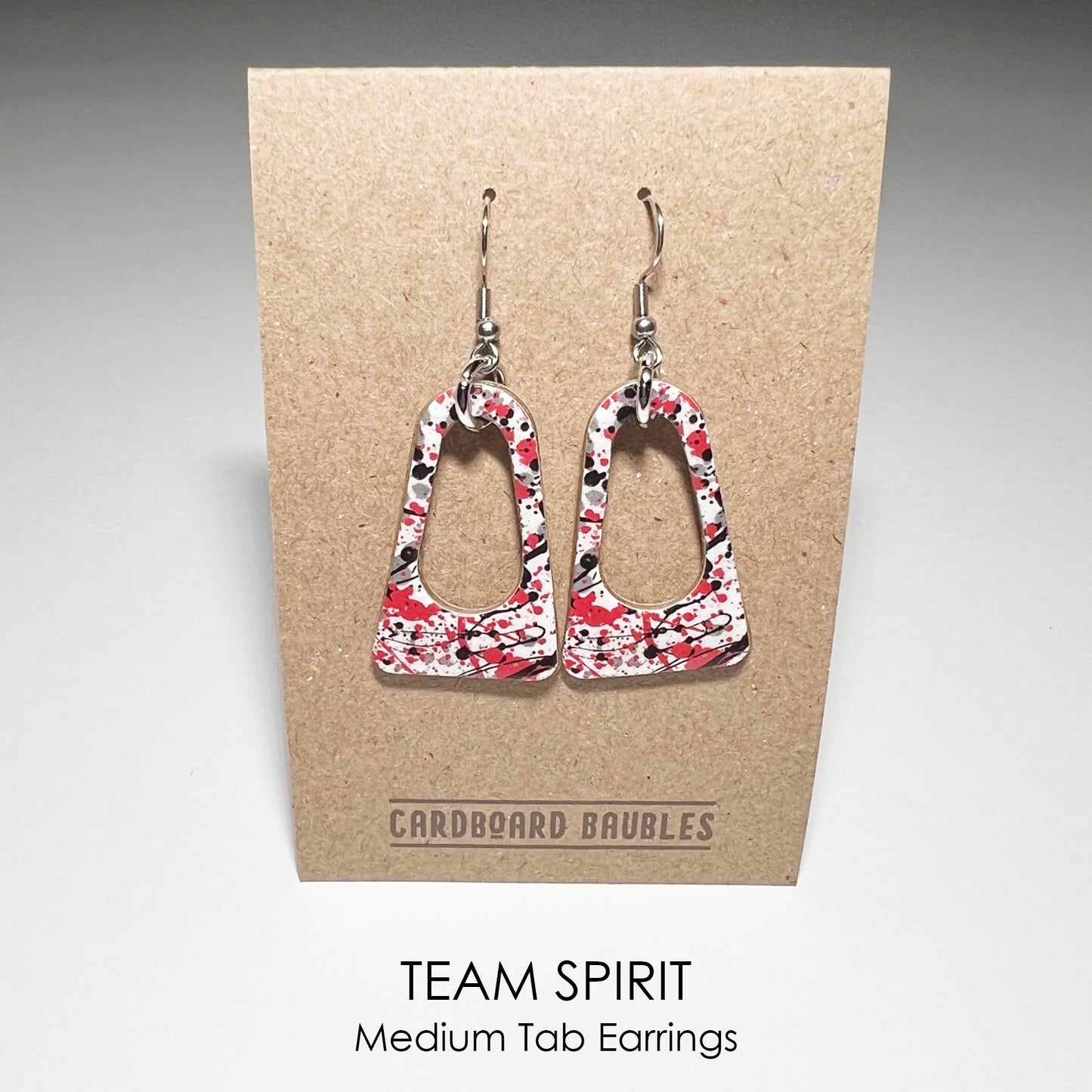 TEAM SPIRIT - red, black, gray - Tab Cardboard Baubles Earrings