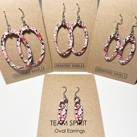 TEAM SPIRIT - red, black, gray - Oval Cardboard Baubles Earrings