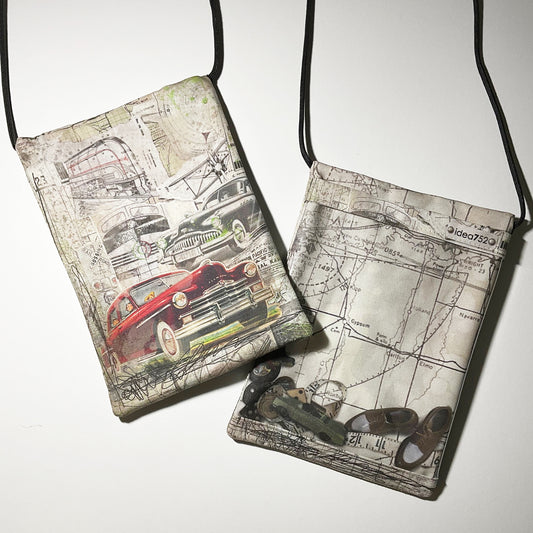 CARRIE - Handmade purse with a collage transportation (planes, trains and car) theme