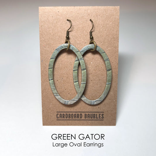 GREEN GATOR - Oval Cardboard Baubles Earrings