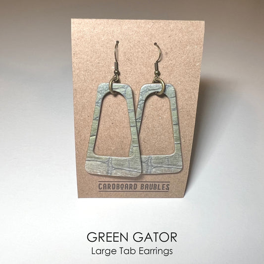 GREEN GATOR - Tab Cardboard Baubles Earrings