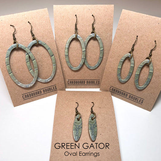 GREEN GATOR - Oval Cardboard Baubles Earrings