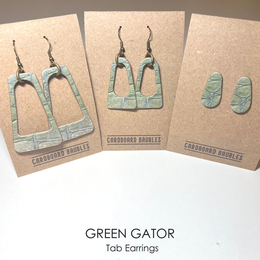 GREEN GATOR - Tab Cardboard Baubles Earrings