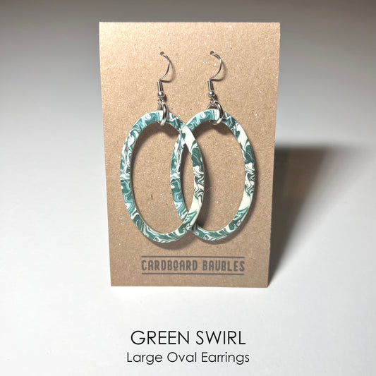 GREEN SWIRL - Oval Cardboard Baubles Earrings