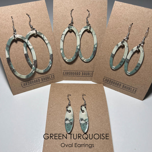 GREEN TURQUOISE - Oval Cardboard Baubles Earrings