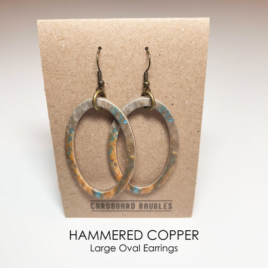 HAMMERED COPPER - Oval Cardboard Baubles Earrings