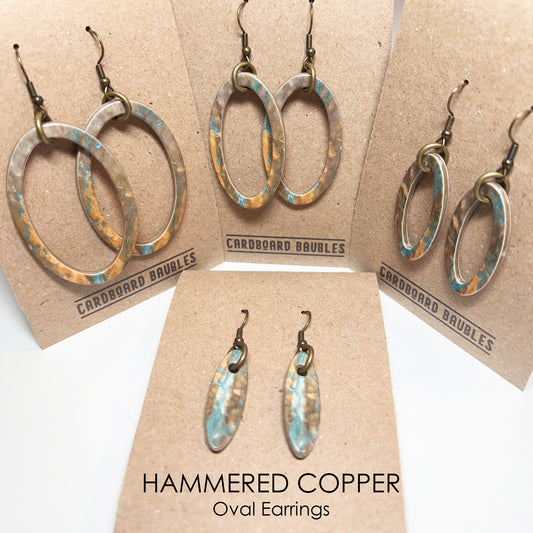 HAMMERED COPPER - Oval Cardboard Baubles Earrings