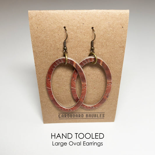 HAND TOOLED - Oval Cardboard Baubles Earrings