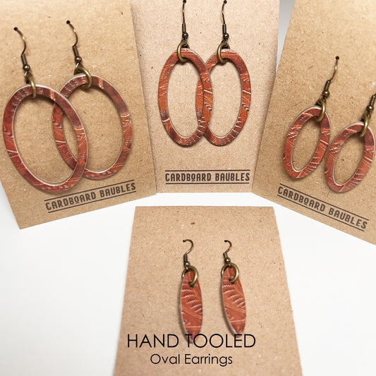 HAND TOOLED - Oval Cardboard Baubles Earrings