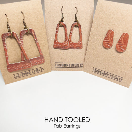 HAND TOOLED- Tab Cardboard Baubles Earrings