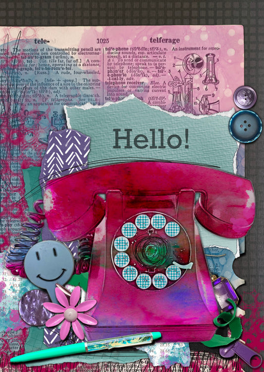 Digital Download - 5x7 art card - Hot Pink Hotline Hello