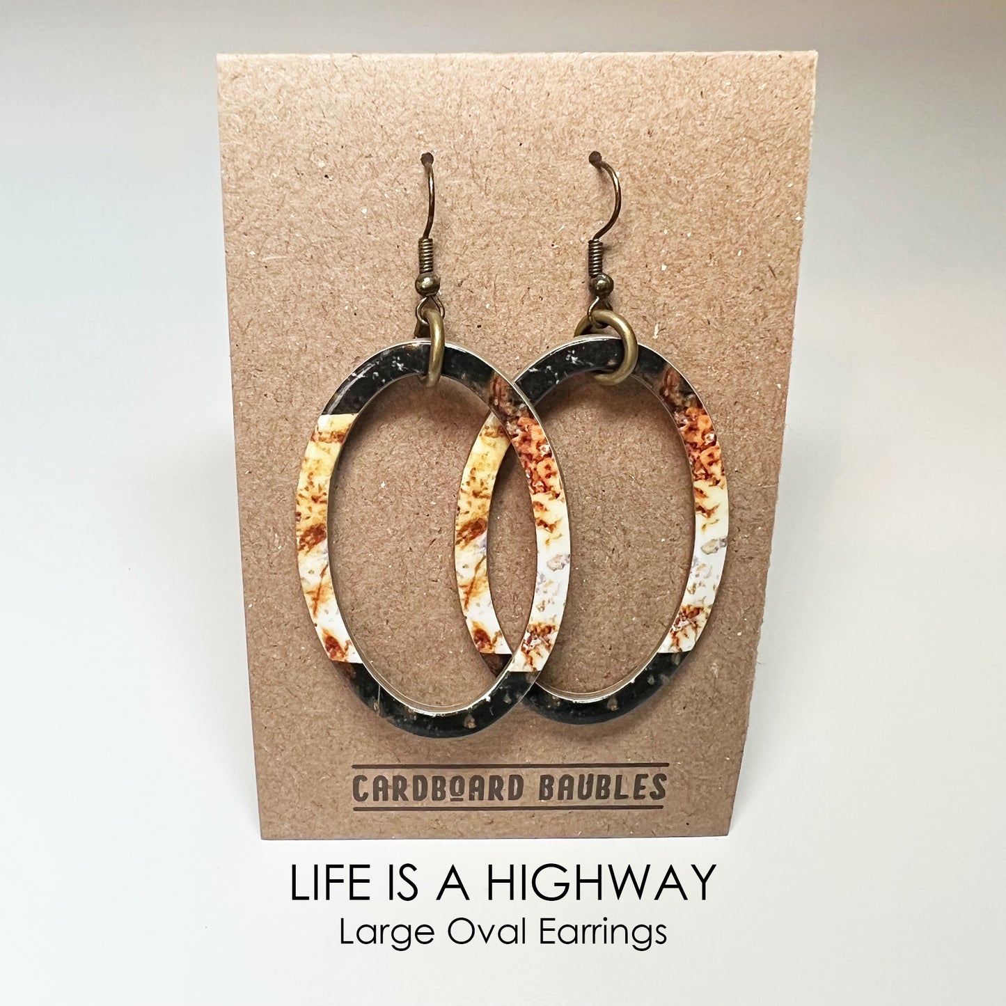 LIFE IS A HIGHWAY - Oval Cardboard Baubles Earrings