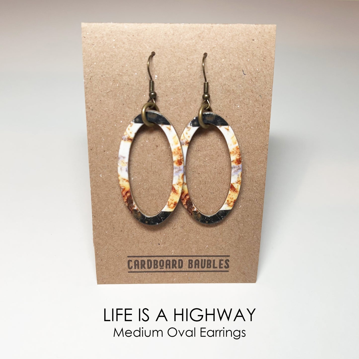 LIFE IS A HIGHWAY - Oval Cardboard Baubles Earrings