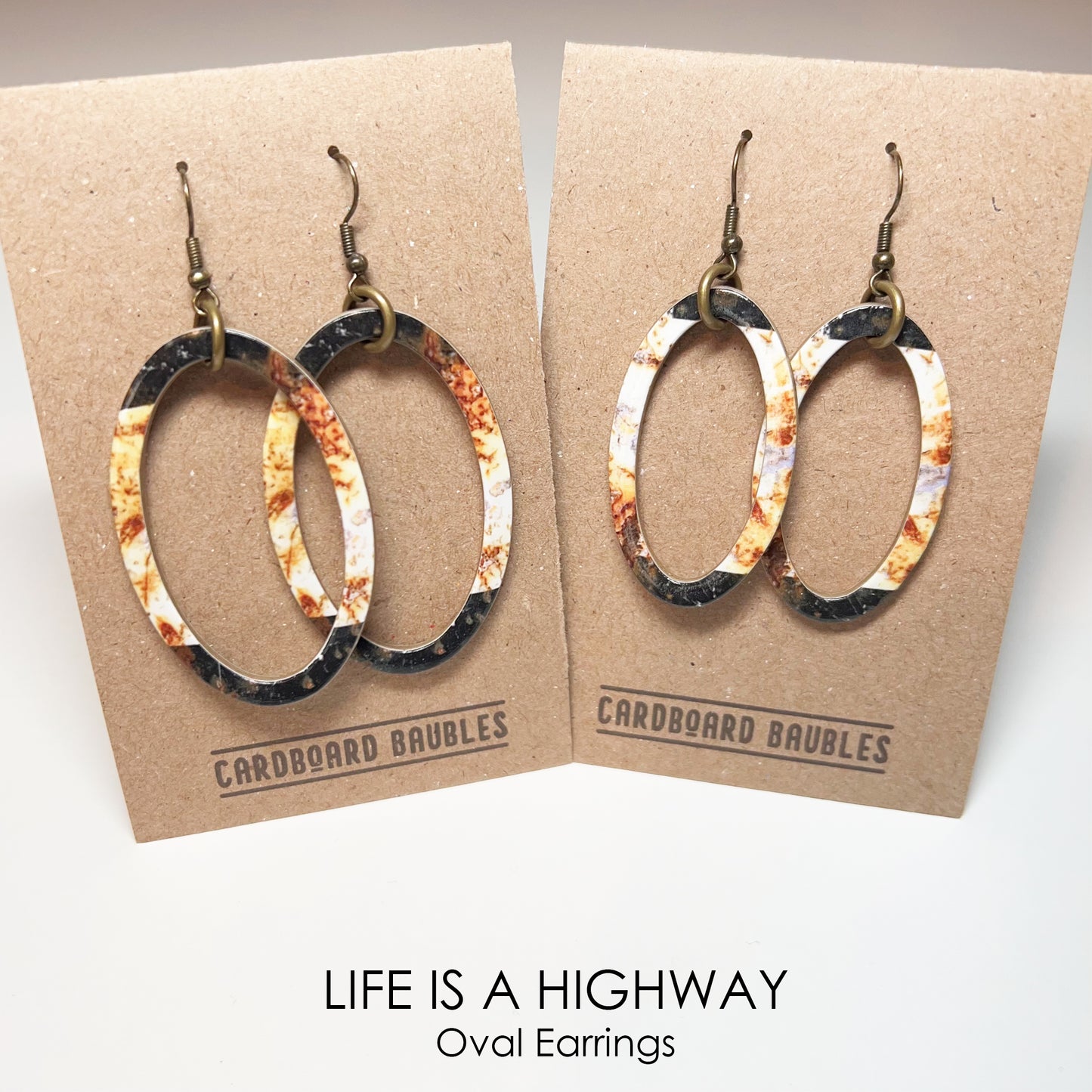 LIFE IS A HIGHWAY - Oval Cardboard Baubles Earrings