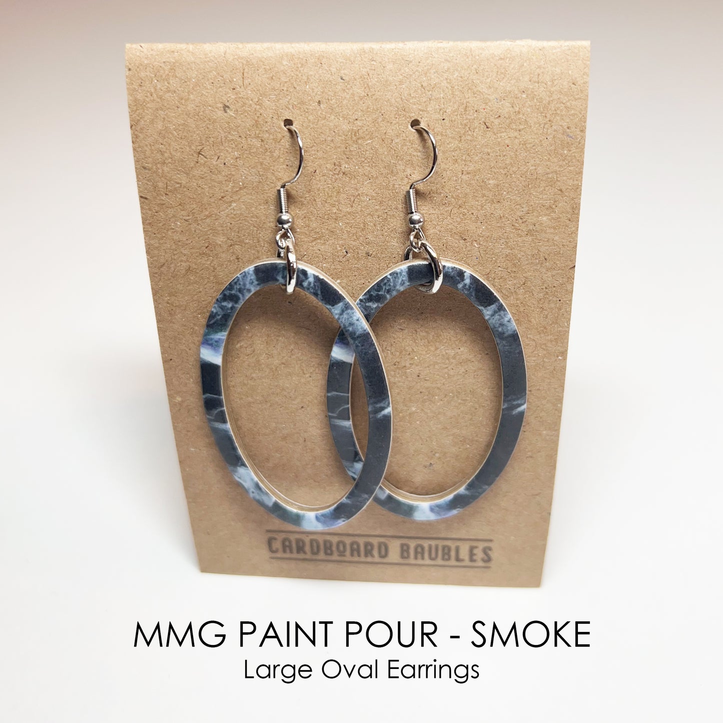 MMG PAINT POUR - SMOKE - Oval Cardboard Baubles Earrings