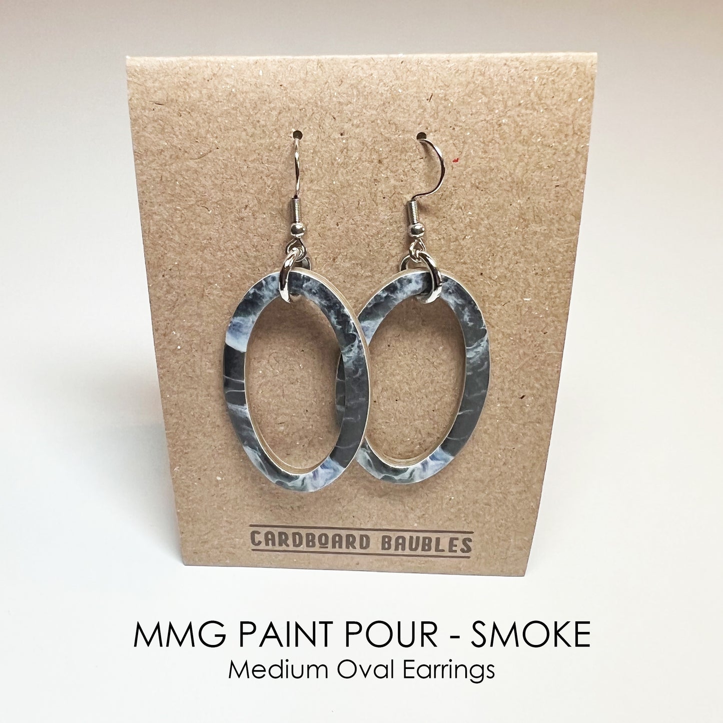 MMG PAINT POUR - SMOKE - Oval Cardboard Baubles Earrings