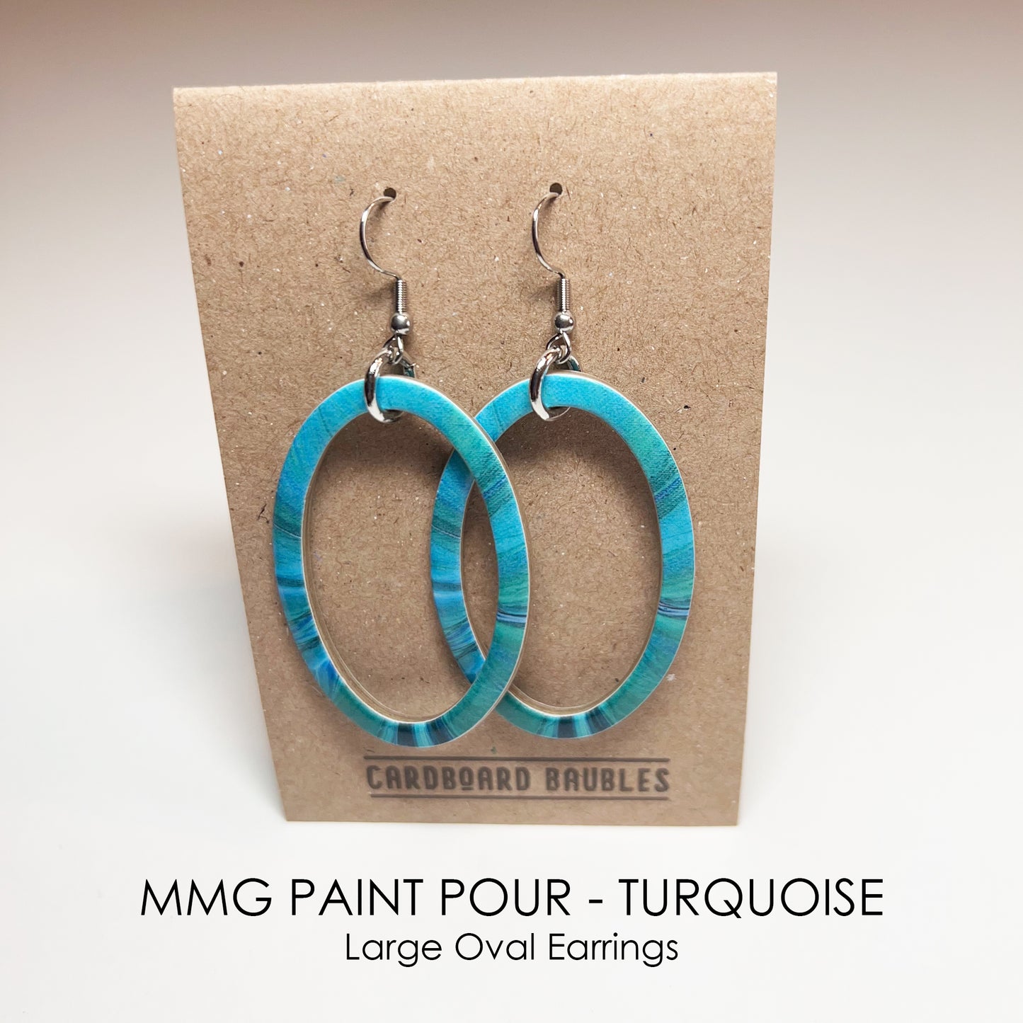 MMG PAINT POUR - TURQUOISE - Oval Cardboard Baubles Earrings
