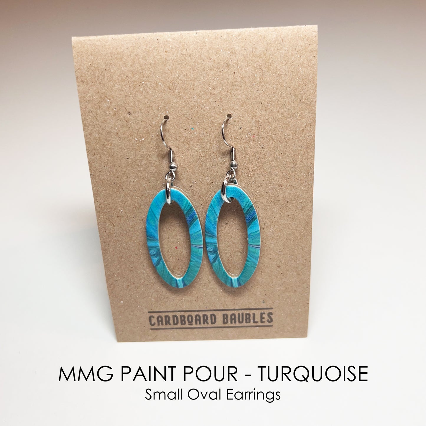 MMG PAINT POUR - TURQUOISE - Oval Cardboard Baubles Earrings