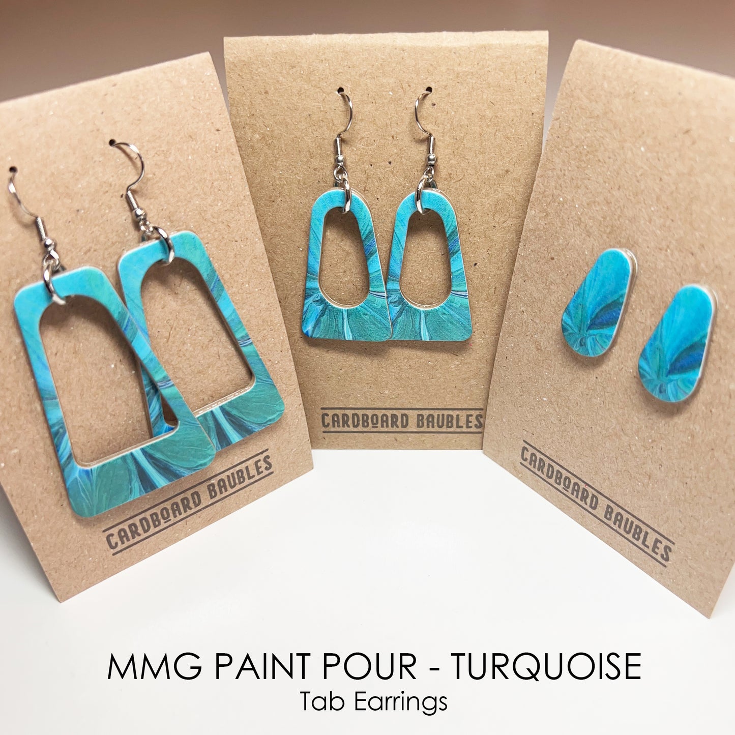 MMG PAINT POUR - TURQUOISE - Tab Cardboard Baubles Earrings