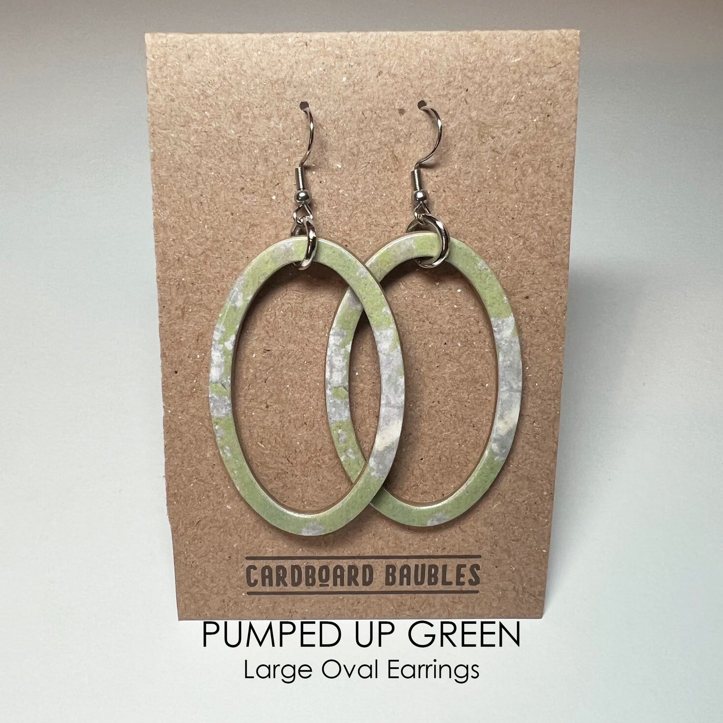 PUMPED UP GREEN - Oval Cardboard Baubles Earrings