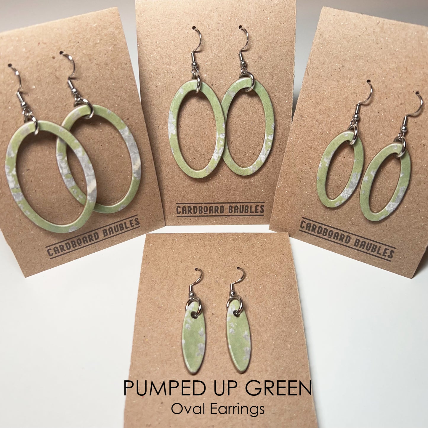 PUMPED UP GREEN - Oval Cardboard Baubles Earrings