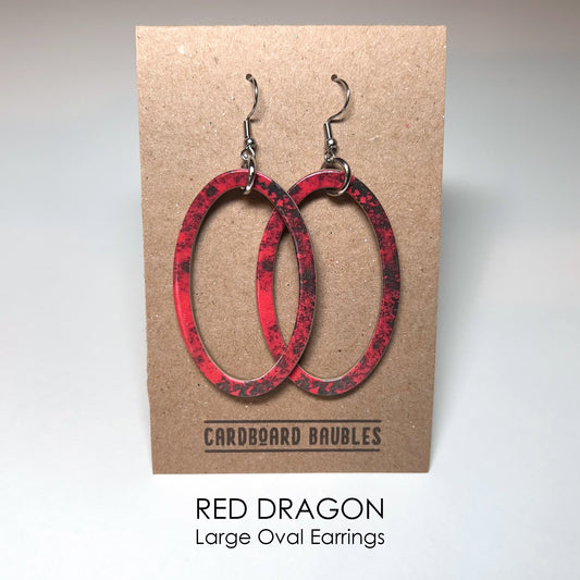 RED DRAGON - Oval Cardboard Baubles Earrings