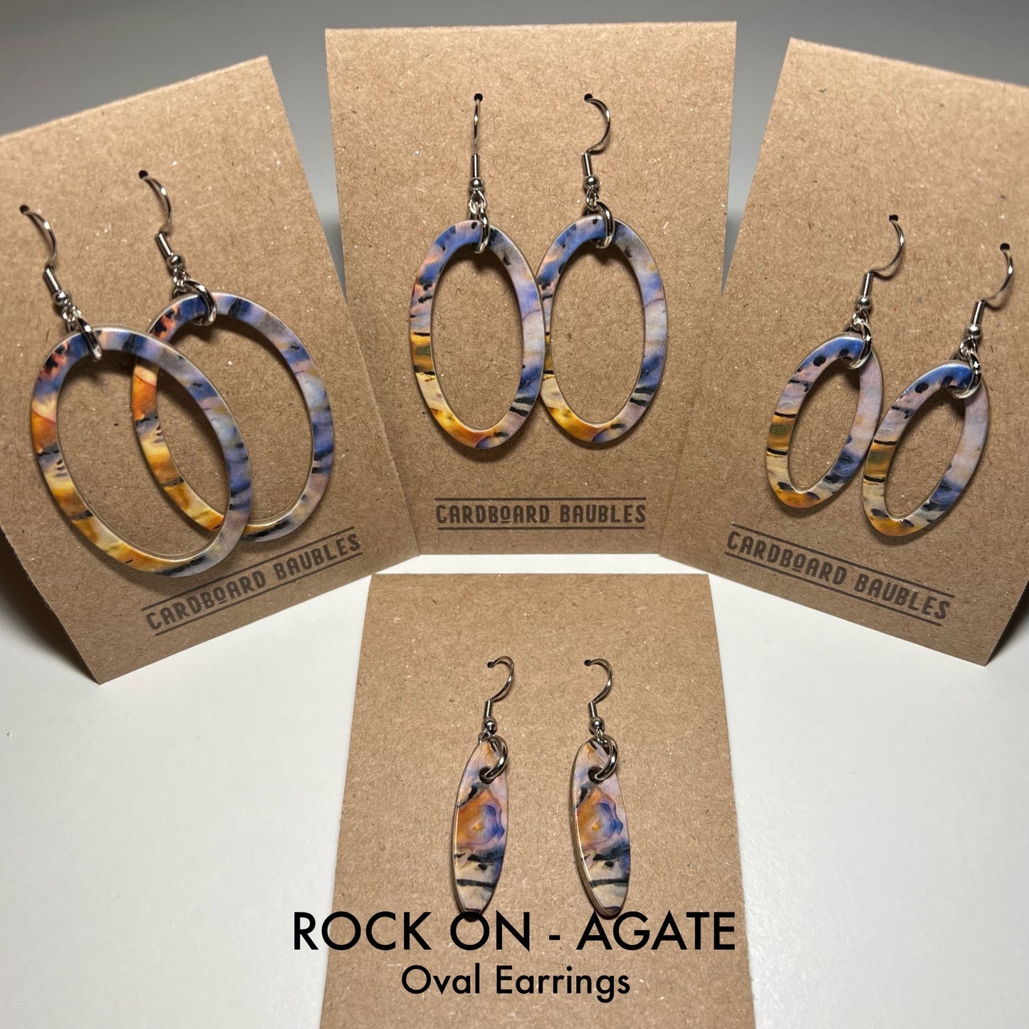 ROCK ON - AGATE - Oval Cardboard Baubles Earrings