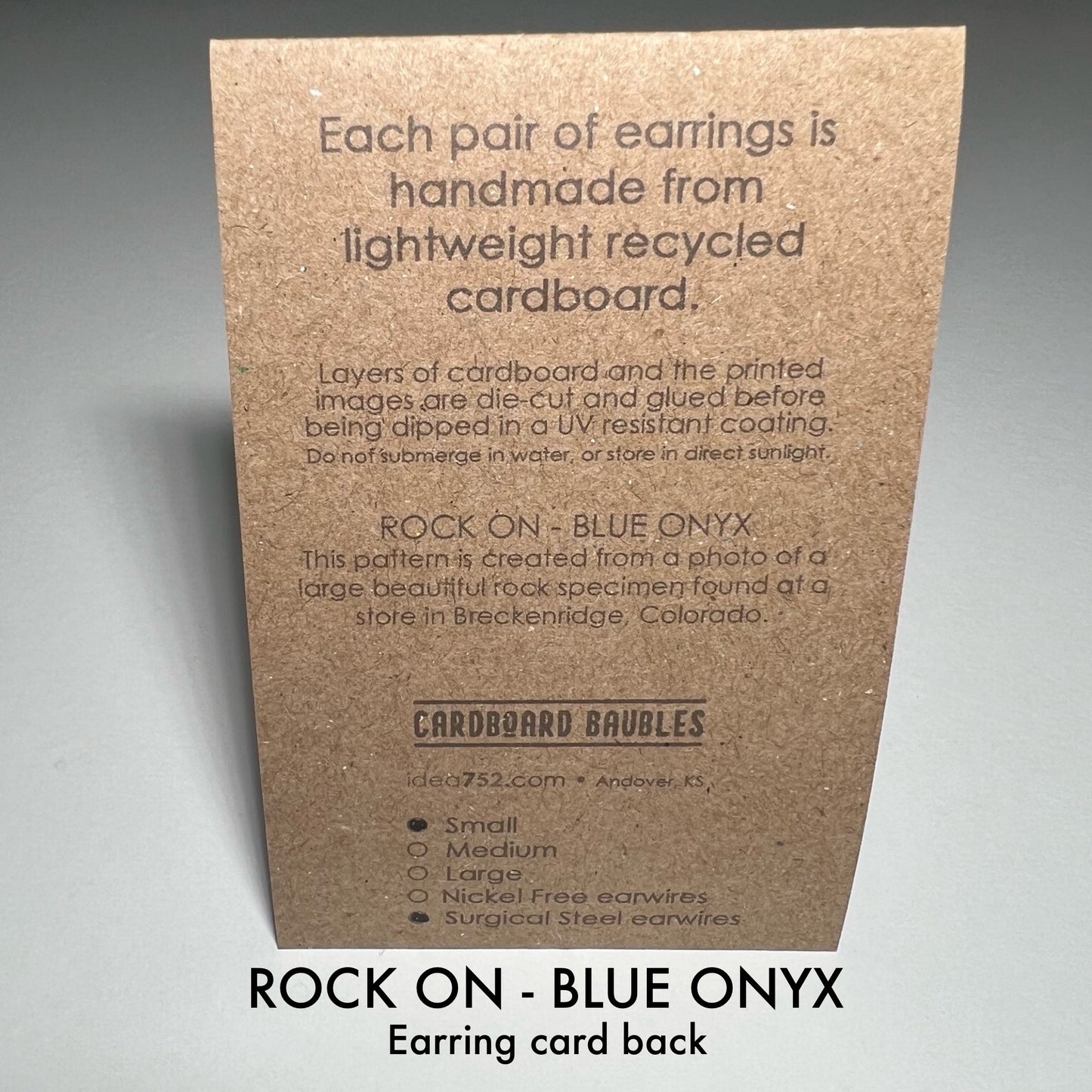 ROCK ON - BLUE ONYX - Oval Cardboard Baubles Earrings