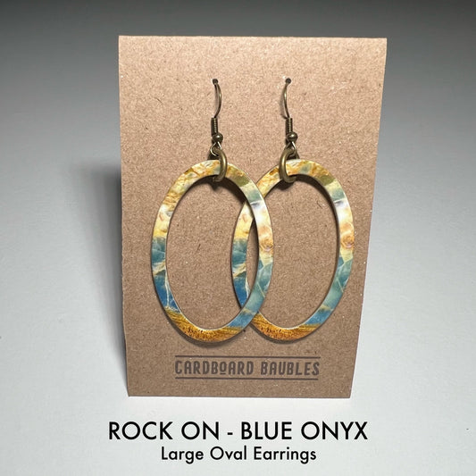 ROCK ON - BLUE ONYX - Oval Cardboard Baubles Earrings