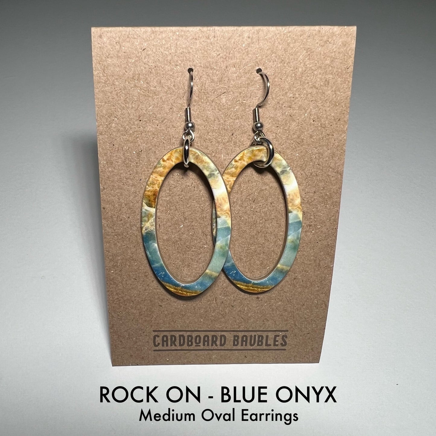 ROCK ON - BLUE ONYX - Oval Cardboard Baubles Earrings