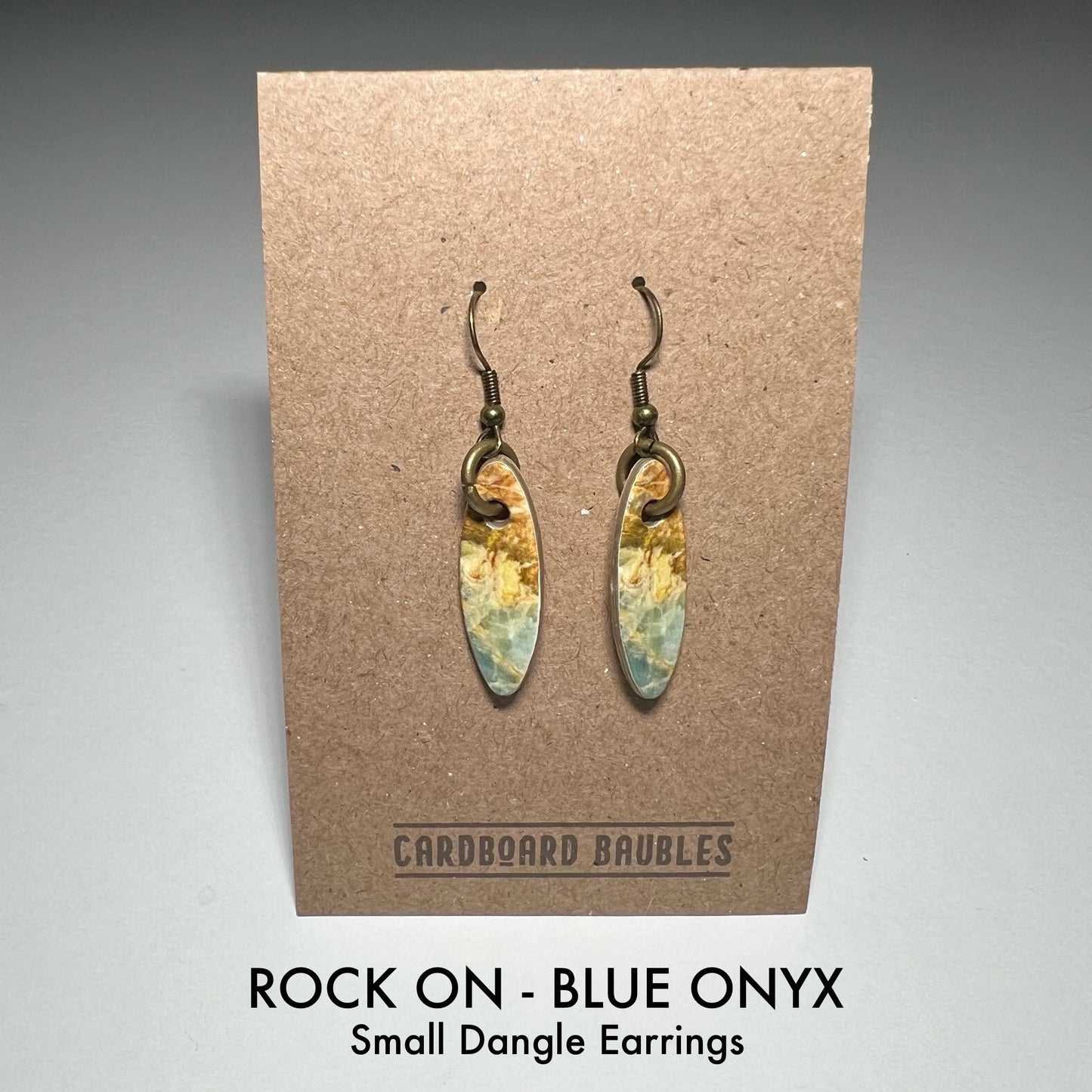 ROCK ON - BLUE ONYX - Oval Cardboard Baubles Earrings