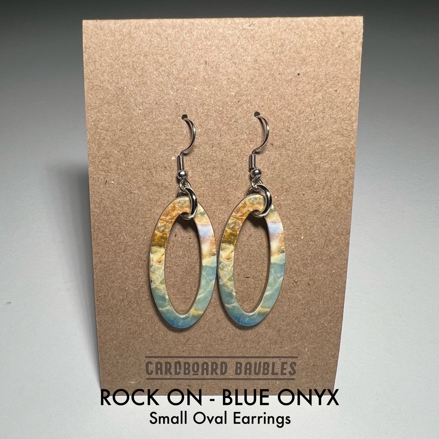 ROCK ON - BLUE ONYX - Oval Cardboard Baubles Earrings