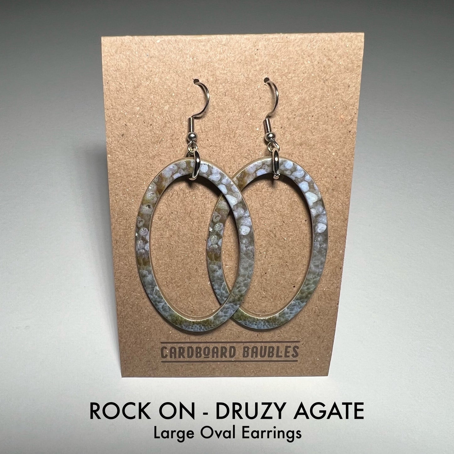 ROCK ON - DRUZY AGATE - Oval Cardboard Baubles Earrings