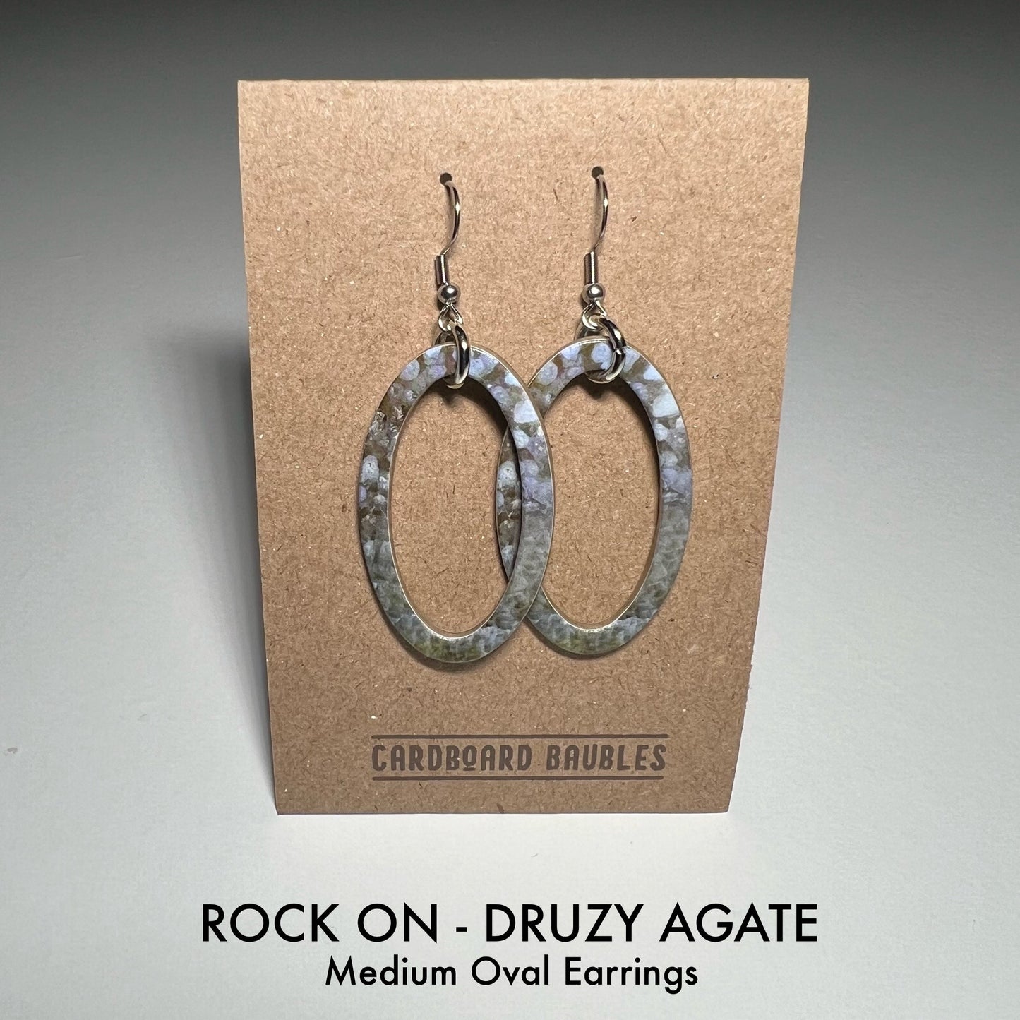 ROCK ON - DRUZY AGATE - Oval Cardboard Baubles Earrings