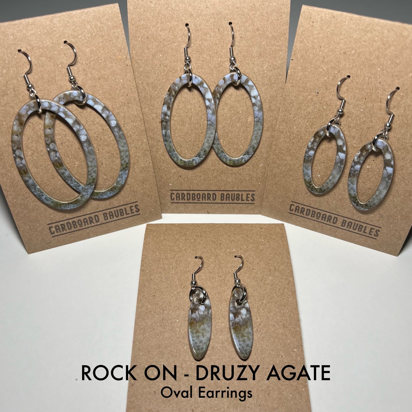 ROCK ON - DRUZY AGATE - Oval Cardboard Baubles Earrings