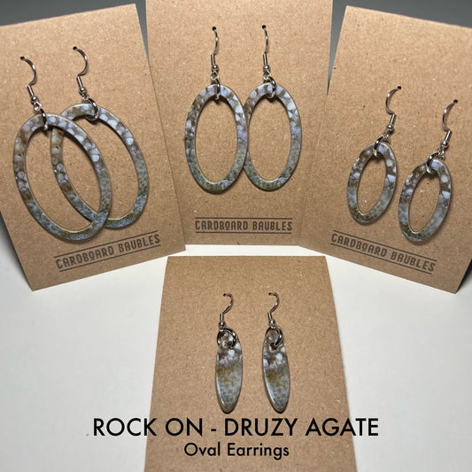 ROCK ON - DRUZY AGATE - Oval Cardboard Baubles Earrings