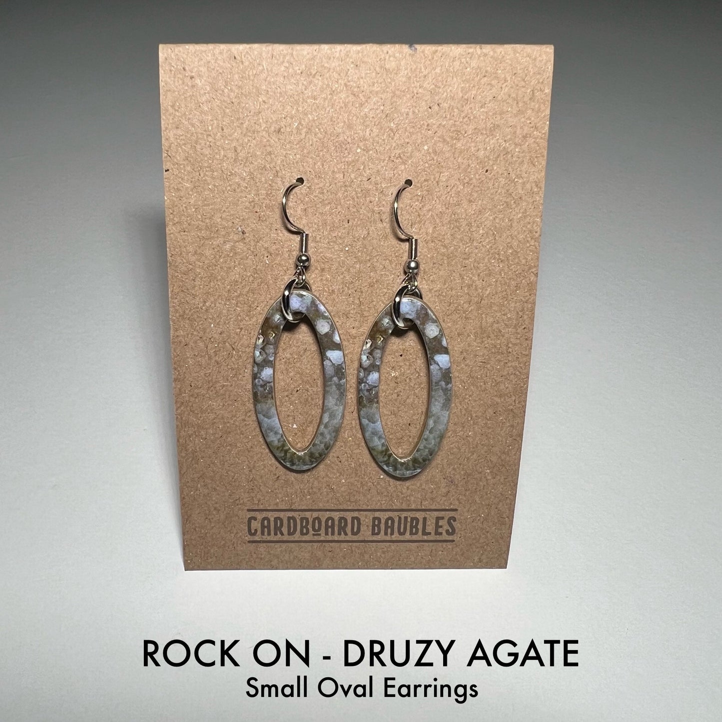 ROCK ON - DRUZY AGATE - Oval Cardboard Baubles Earrings