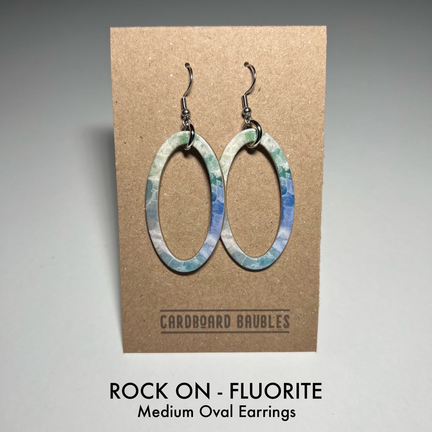 ROCK ON - FLUORITE - Oval Cardboard Baubles Earrings