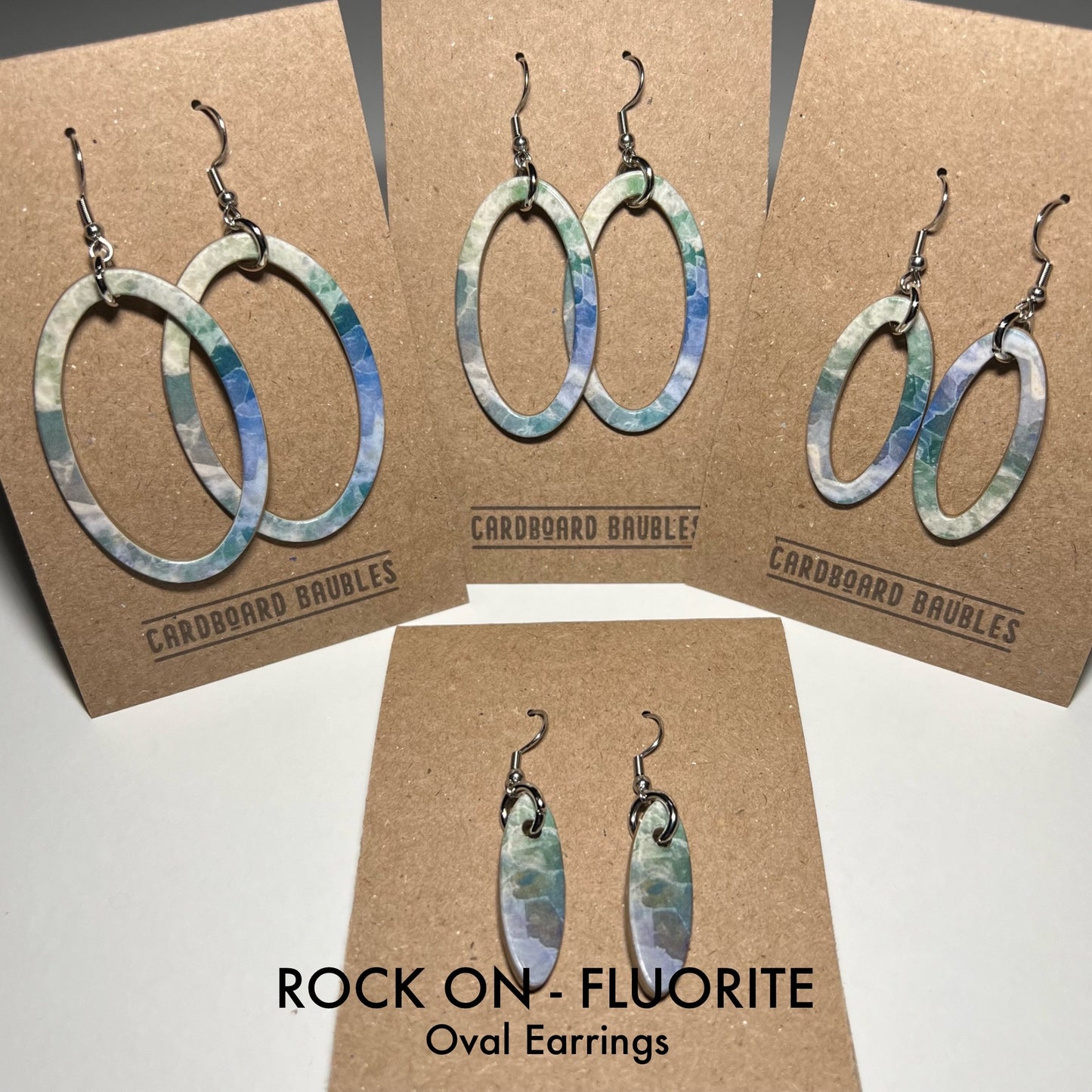 ROCK ON - FLUORITE - Oval Cardboard Baubles Earrings