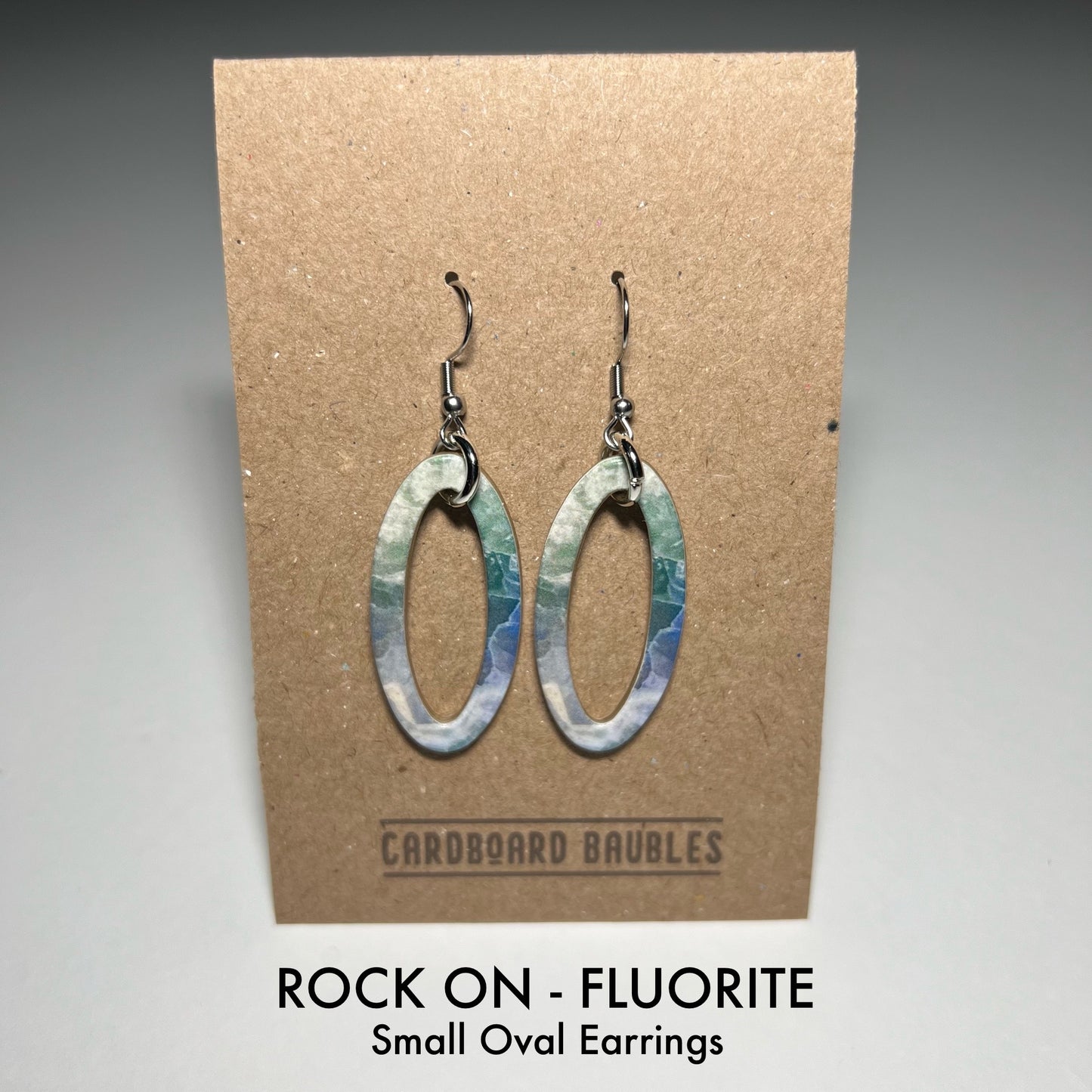 ROCK ON - FLUORITE - Oval Cardboard Baubles Earrings