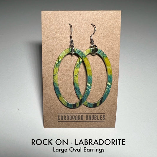 ROCK ON - LABRODITE - Oval Cardboard Baubles Earrings