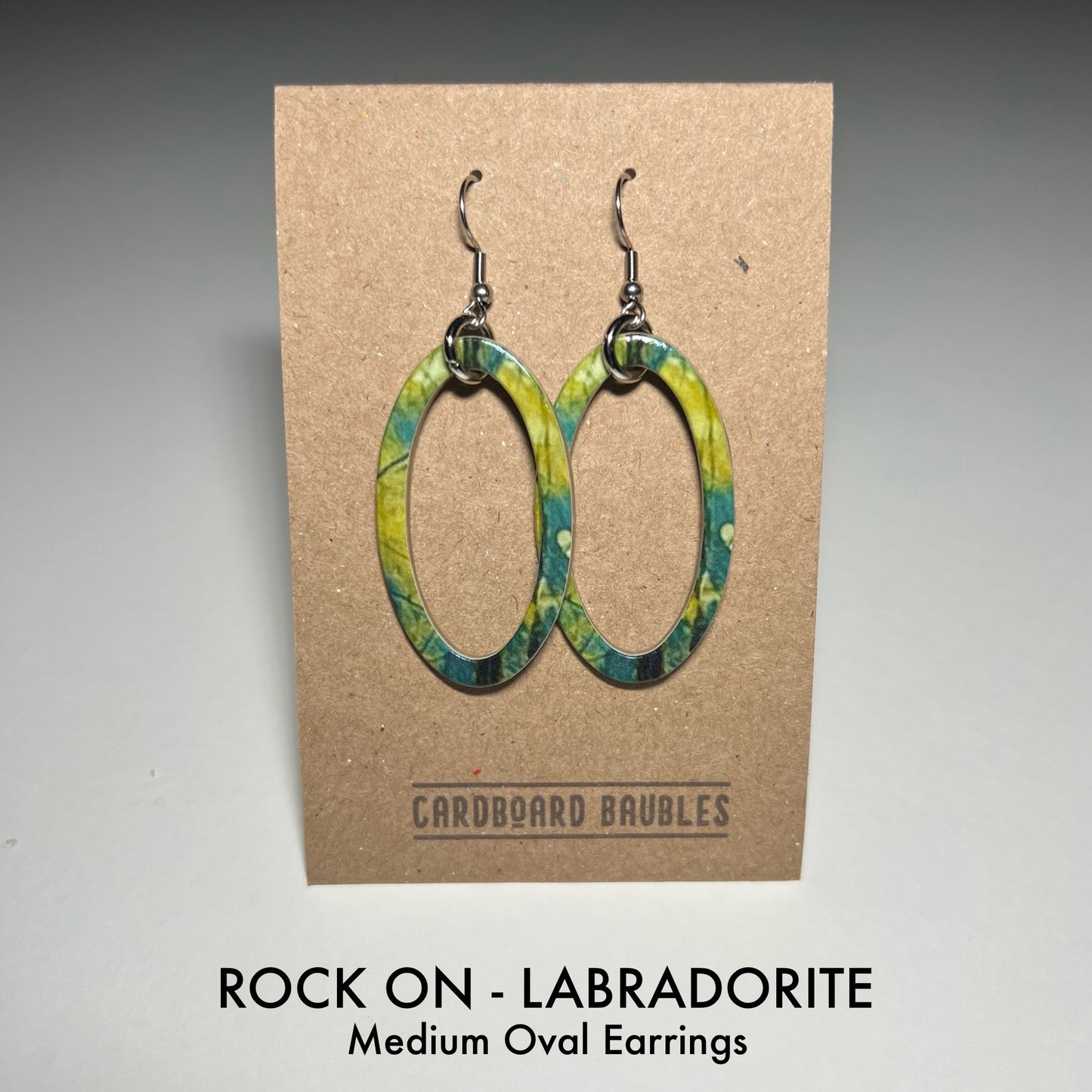 ROCK ON - LABRODITE - Oval Cardboard Baubles Earrings