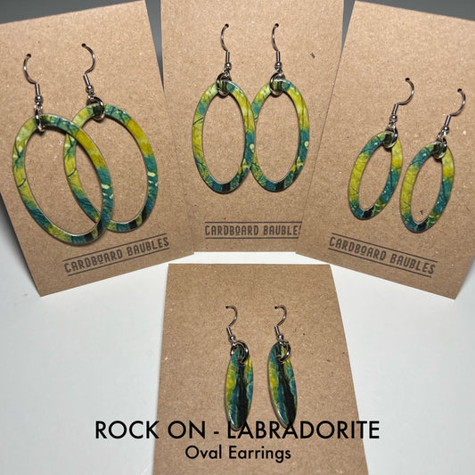 ROCK ON - LABRODITE - Oval Cardboard Baubles Earrings