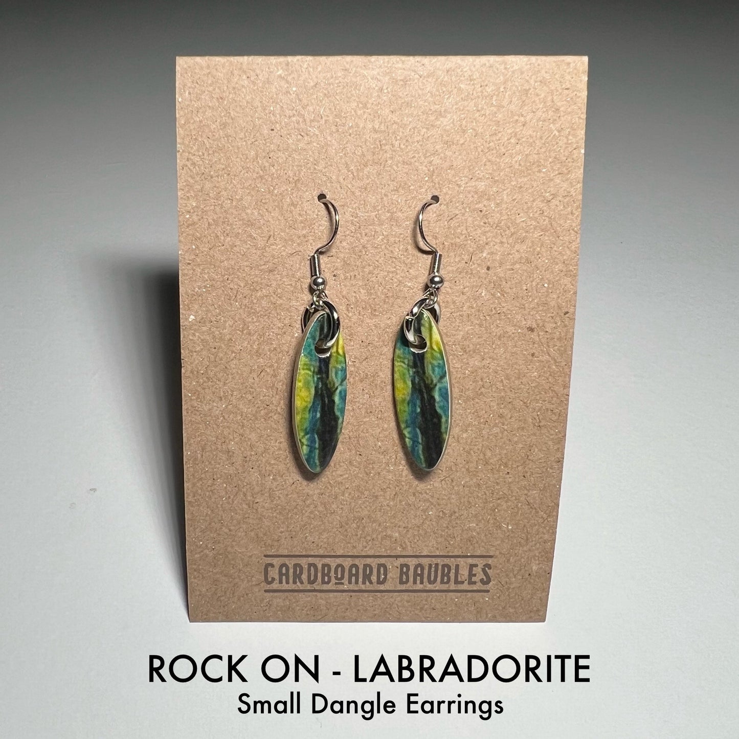 ROCK ON - LABRODITE - Oval Cardboard Baubles Earrings