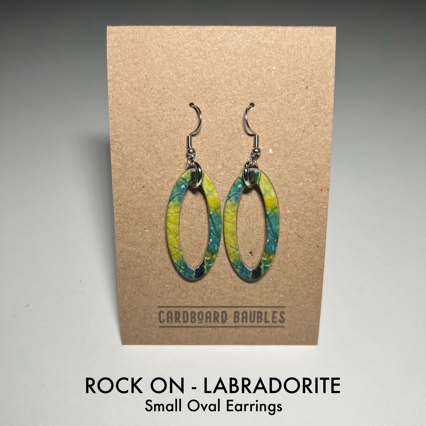 ROCK ON - LABRODITE - Oval Cardboard Baubles Earrings