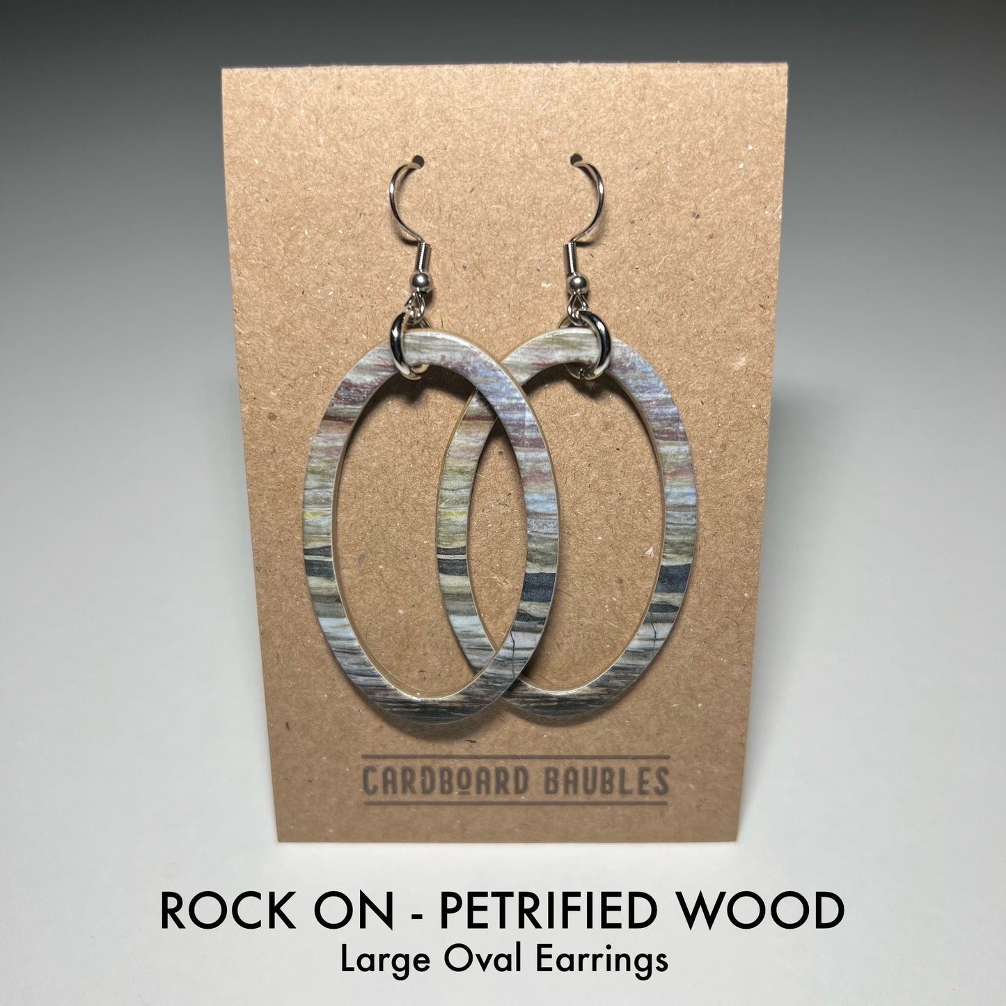 ROCK ON - PETRIFIED WOOD - Oval Cardboard Baubles Earrings