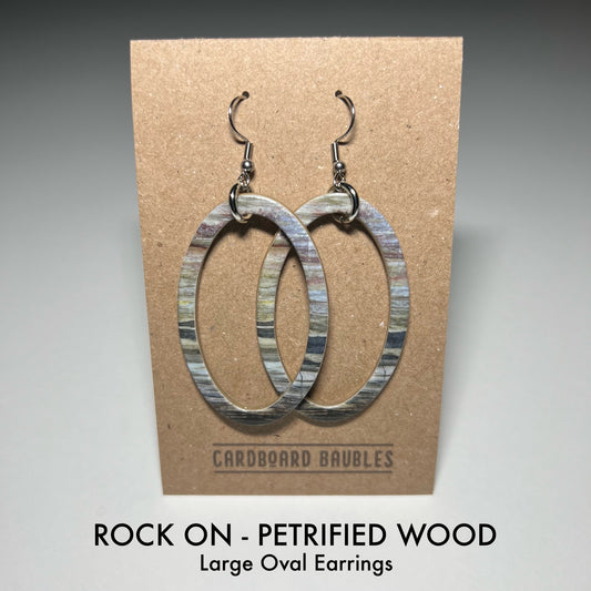 ROCK ON - PETRIFIED WOOD - Oval Cardboard Baubles Earrings