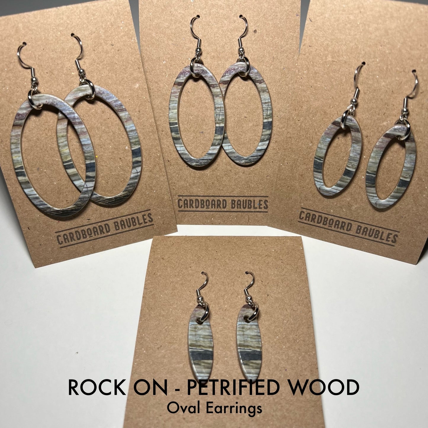 ROCK ON - PETRIFIED WOOD - Oval Cardboard Baubles Earrings