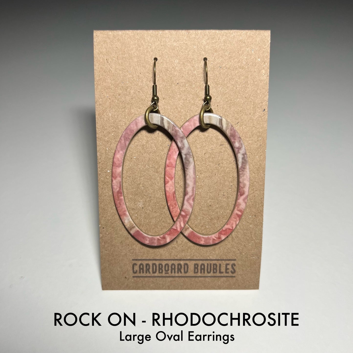 ROCK ON - RHODOCHROSITE - Oval Cardboard Baubles Earrings